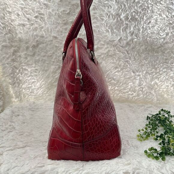 FURLA Ischia Red Cherry Croco Embossed Leather Dome Handbag Zip Top large - Picture 5 of 13